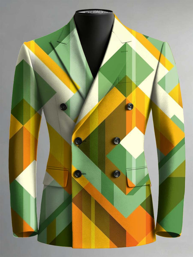 Overlapping Geometric Art Print Double Breasted Blazer