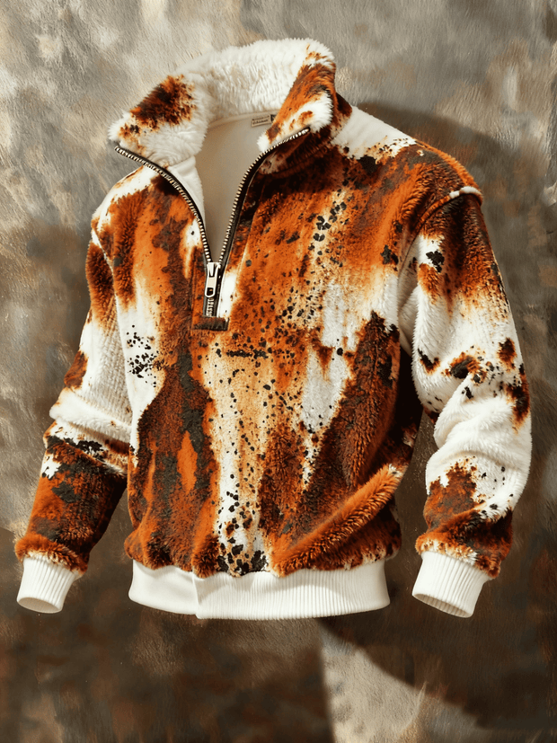 Men's Multi-color Tie-dye Art Print Casual Long-sleeved Zip-up Sweatshirt
