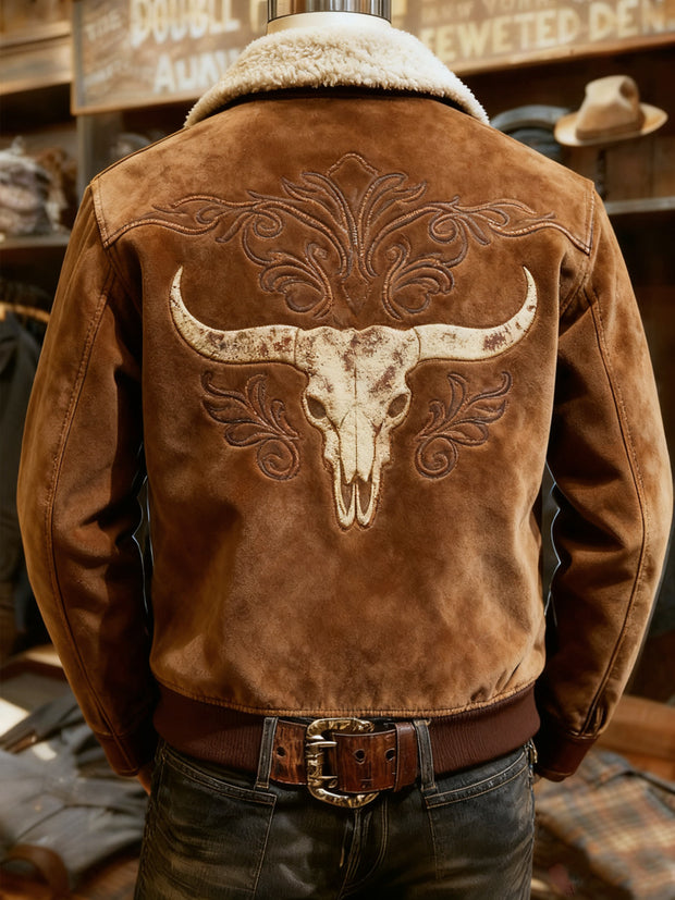 Herren-Retro-Western-Jacke mit Reverskragen und Reißverschluss