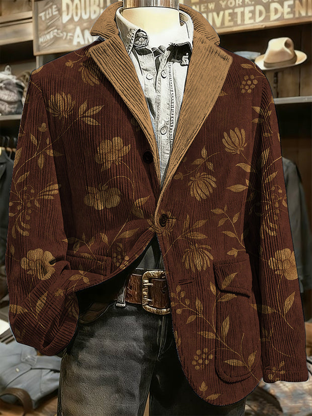 Men's Retro Western Style Art Print Casual Pocket Blazers