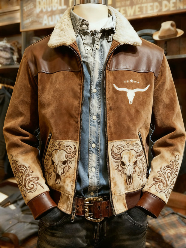 Herren-Retro-Western-Jacke mit Reverskragen und Reißverschluss