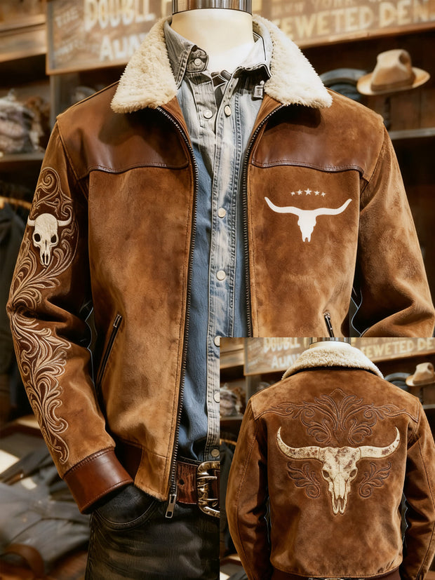 Herren-Retro-Western-Jacke mit Reverskragen und Reißverschluss