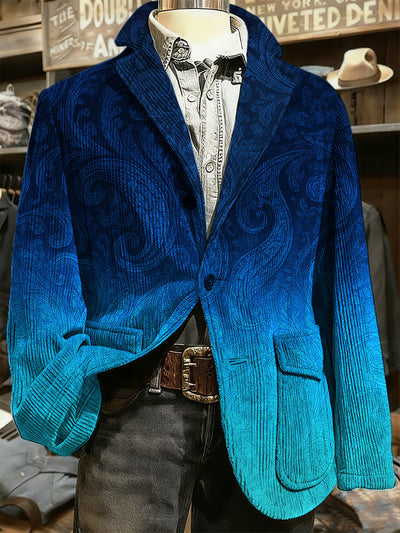 Men's Retro Western Style Art Print Casual Pocket Blazers