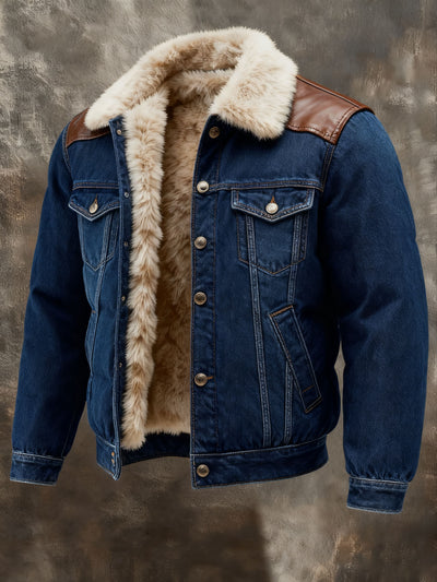 Men's Fleece-lined Denim Button-down Warm Jacket