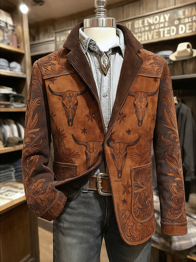 Lässige Herren-Blazer mit Retro-Western-Kunstdruck und Taschen