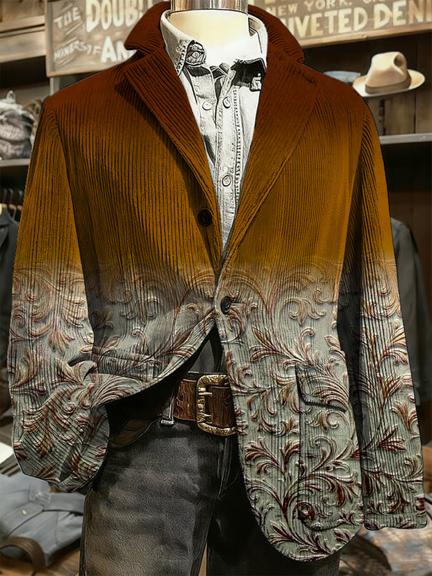 Men's Retro Western Style Art Print Casual Pocket Blazers
