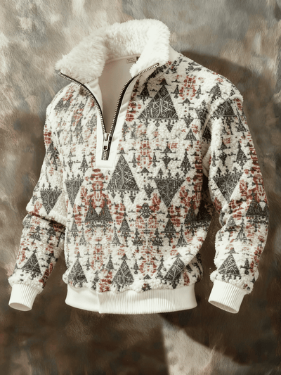 Men's Triangular Tree Art Print Casual Long-sleeved Zip-up Sweatshirt
