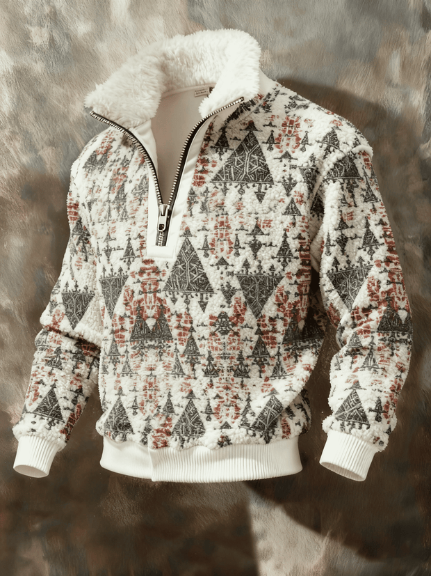 Men's Triangular Tree Art Print Casual Long-sleeved Zip-up Sweatshirt