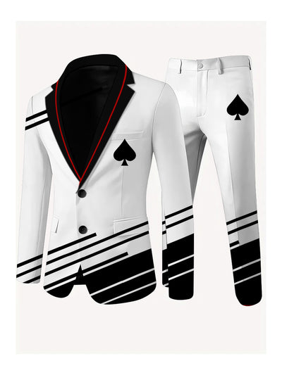 Men's Poker Card Art Print Casual Jacket Trousers Two-Piece Suits