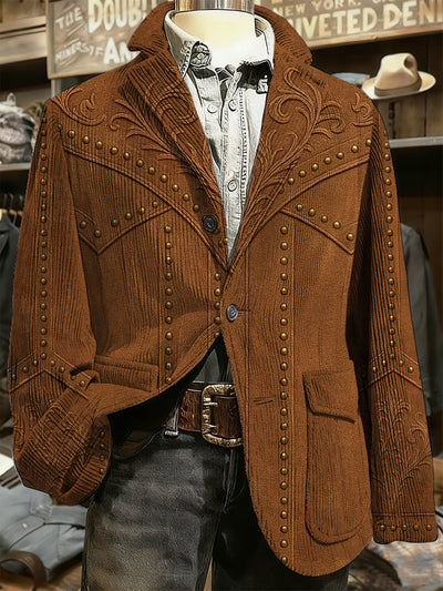 Men's Retro Western Floral Ethnic Art Print Casual Pocket Blazers