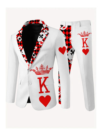 Men's Poker Card Art Print Casual Jacket Trousers Two-Piece Suits