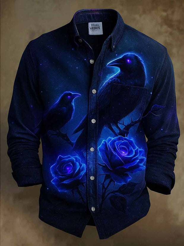 Retro Halloween Gothic Art Abstract Printed Cotton Vintage Casual Cotton Long Sleeve Shirt