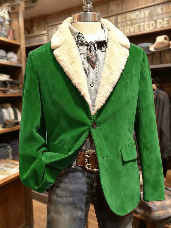 Men's Vintage Suede Christmas Plush Warm Jacket