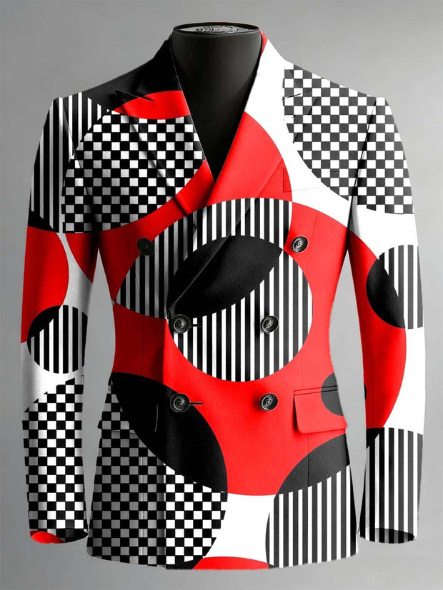 Retro Geometric Art Print Double Breasted Blazer