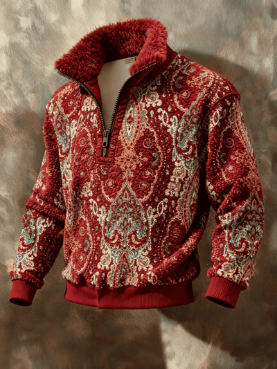 Men's Retro Ethnic Style Artistic Print Casual Long-sleeved Zip-up Sweatshirt