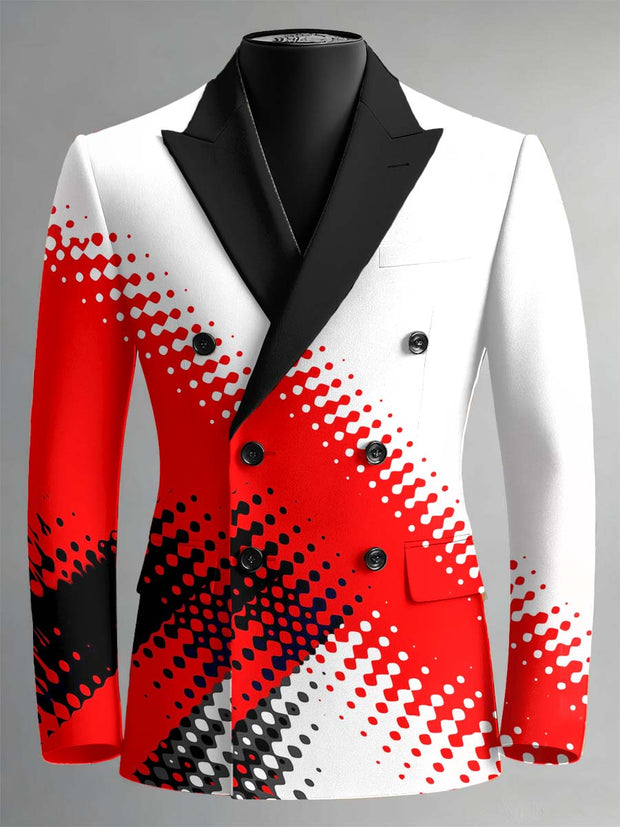 Colorblock Pattern Art Print Double Breasted Blazer