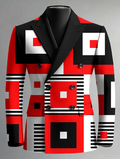 Color Block Art Print Double Breasted Blazer