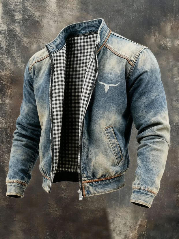 Men's Denim Zip-Up Warm Jacket