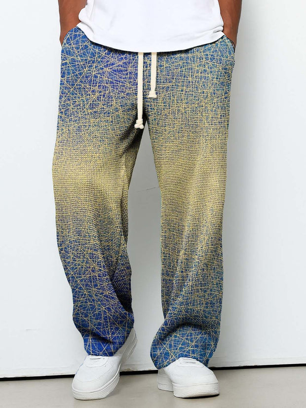 Men's Casual Irregular Lines Art Print Texture Pants