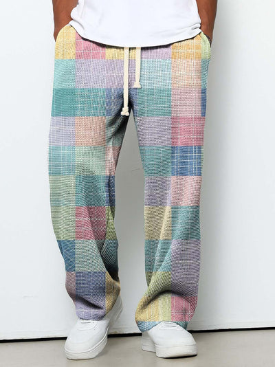 Men's Casual Colorful Plaid Art Print Texture Pants
