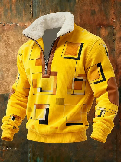 Herren Retro-Sweatshirt mit geometrischem Viertelreißverschluss und Fleece-Ausschnitt