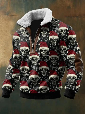 Gothic Skull Art Print Casual Long-sleeved Zip-up Sweatshirt