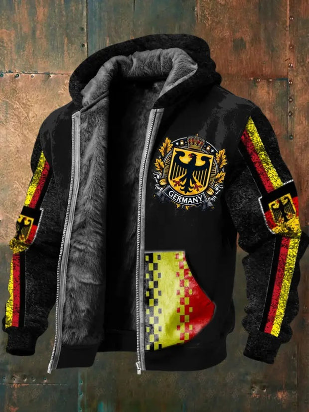 Herren Opulente Deutschland Adler Emblem Print Sherpa Ausgekleidet Jacke